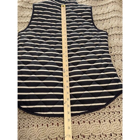 Womens British Khaki Quilted Vest Navy & White Stripes S Sleeveless Zipper Front - Picture 8 of 16